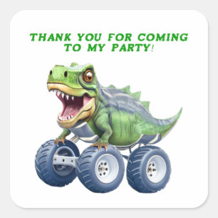 Dinosaur monster truck personalized birthday square sticker