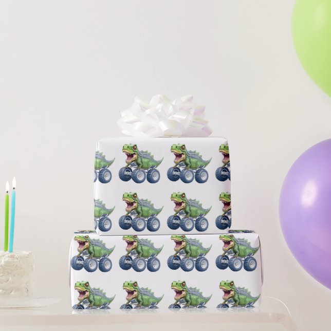 Dinosaur monster truck personalized birthday  wrapping paper (Party Gifts)