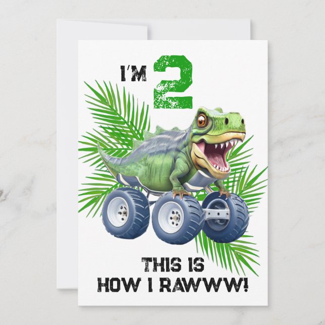 Dinosaur monster truck personalized kids birthday  invitation (Front)