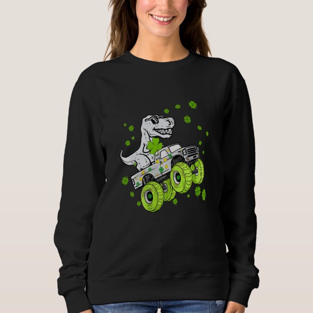 Dinosaur Monster Truck St Patrick's Day Boys Men Sweatshirt (Front)