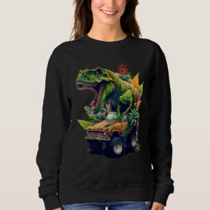 Dinosaur Monster Truck, T-Rex Riding Car, Graphic Sweatshirt