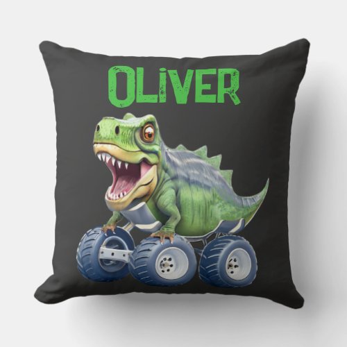 Dinosaur monster truck  throw pillow