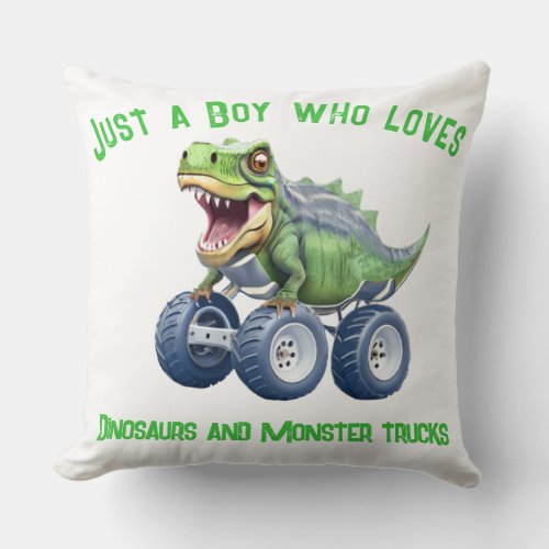 Dinosaur monster truck  throw pillow