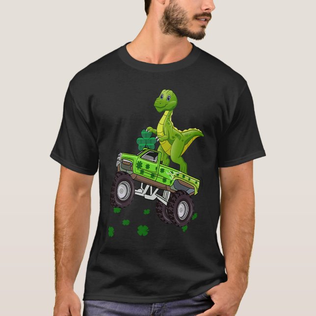 Dinosaur Monster Truck Trex St Patricks Day Boys G T-Shirt (Front)
