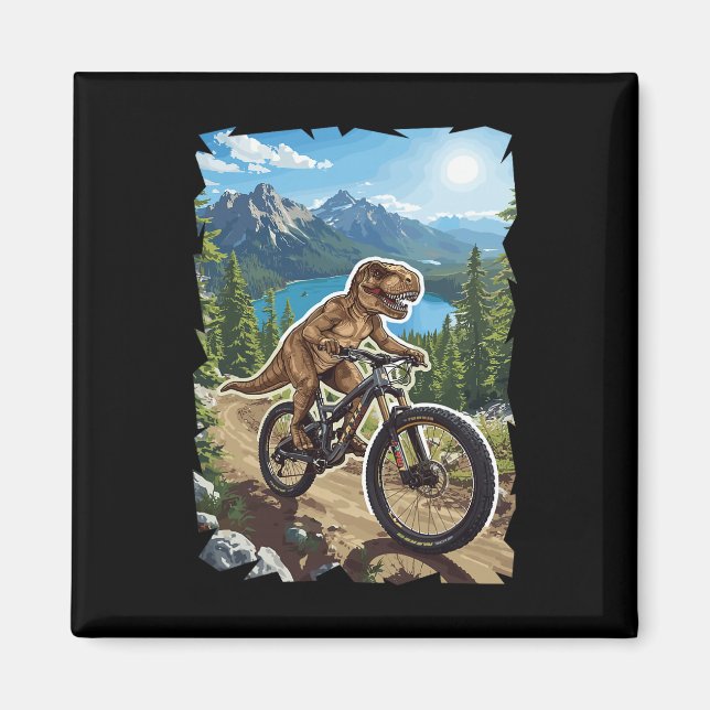 Dinosaur Mountain Biking Through Forest Trail  Magnet (Front)