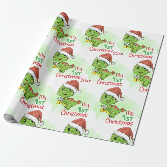 Dinosaur, My First Christmas  Wrapping Paper (Unrolled)