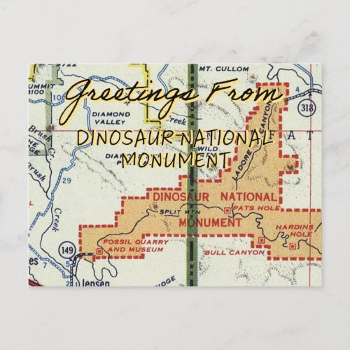 Dinosaur National Monument Vintage Map Postcard