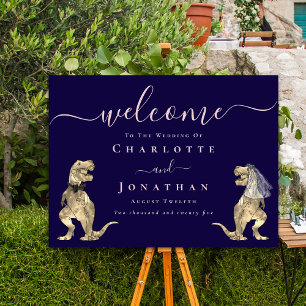 Dinosaur Navy Blue Blush Pink Wedding Welcome Foam Board