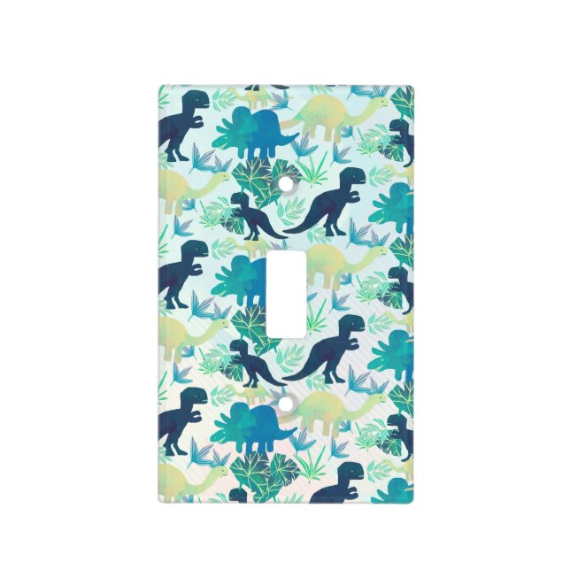 Dinosaur Navy Blue Green Teal  Light Switch Cover (Front)
