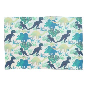 Dinosaur Navy Blue Green Teal Pillowcase by Kookyburra at Zazzle