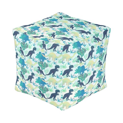 Dinosaur Navy Blue Green Teal Pouf