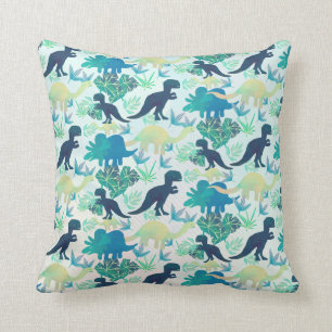 Dinosaur Navy Blue Green Teal Throw Pillow