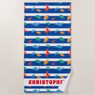 Dinosaur Navy Stripes Pattern Summer Kids Beach Towel