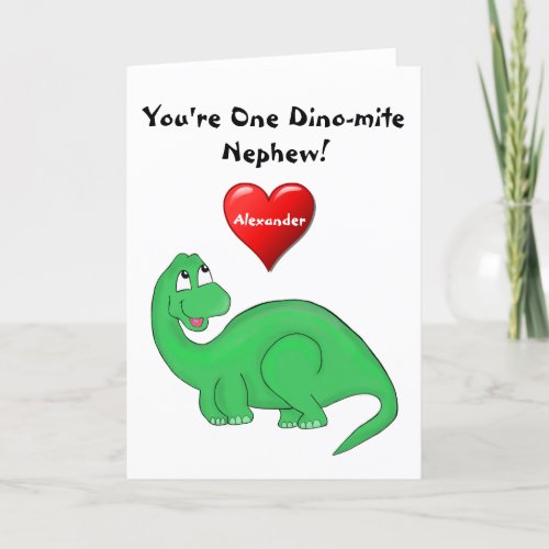 Dinosaur Nephew Cute Valentines Day Holiday Card