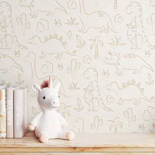 Dinosaur Neutral Boho Soft Earth Tone Dino Beige Wallpaper