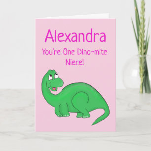 Dinosaur Niece Pink Cute Birthday Card