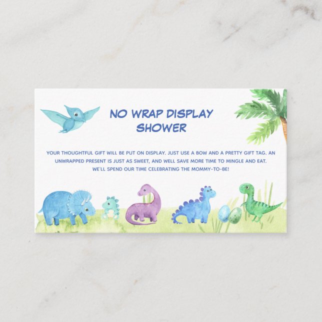 Dinosaur No Wrap Display Gifts Baby Shower  Enclosure Card (Front)