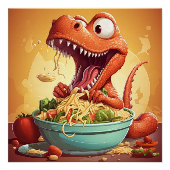Dinosaur Noodles Illustration Poster (Front)