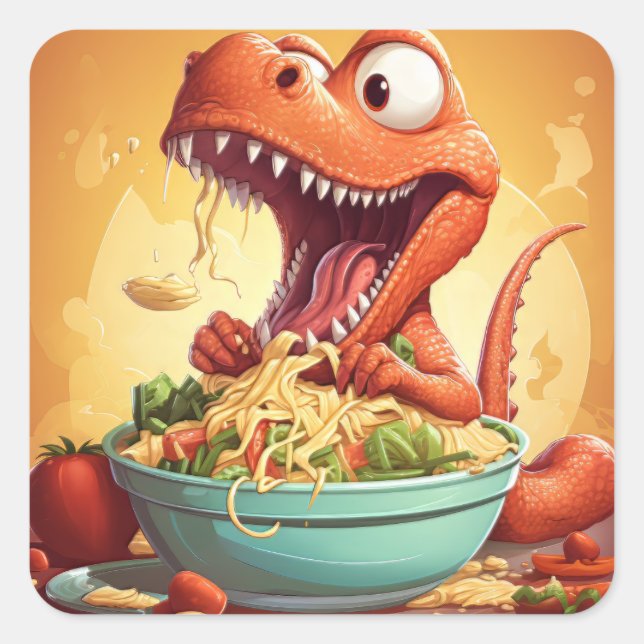 Dinosaur Noodles Illustration Square Sticker (Front)