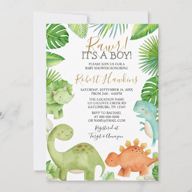 Dinosaur Oh Boy Baby Shower Invitation (Front)