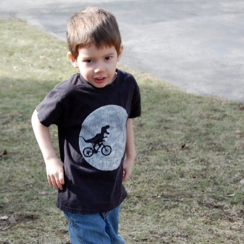 Dinosaur on a Bike In Sky With Moon Baby T_Shirt