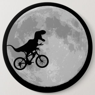 Dinosaur on a Bike In Sky With Moon Button