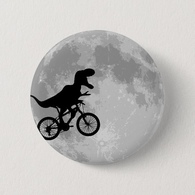 Dinosaur on a Bike In Sky With Moon Fun Button (Front)