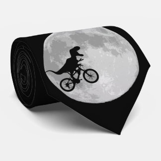 Dinosaur on a Bike In Sky With Moon Neck Tie