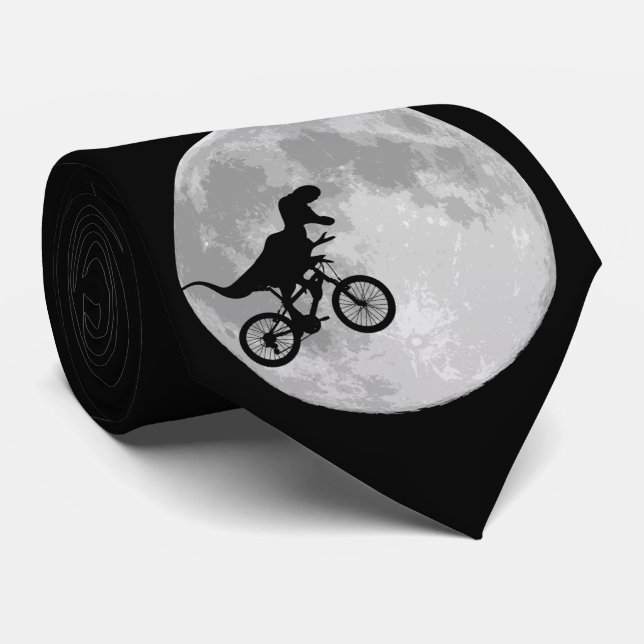Dinosaur on a Bike In Sky With Moon  Neck Tie (Rolled)