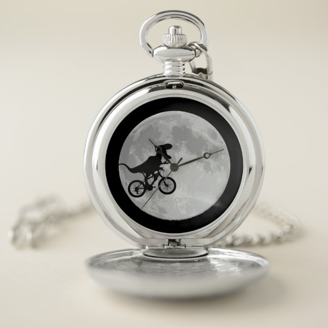 Dinosaur on a Bike In Sky With Moon Pocket Watch (Inside)
