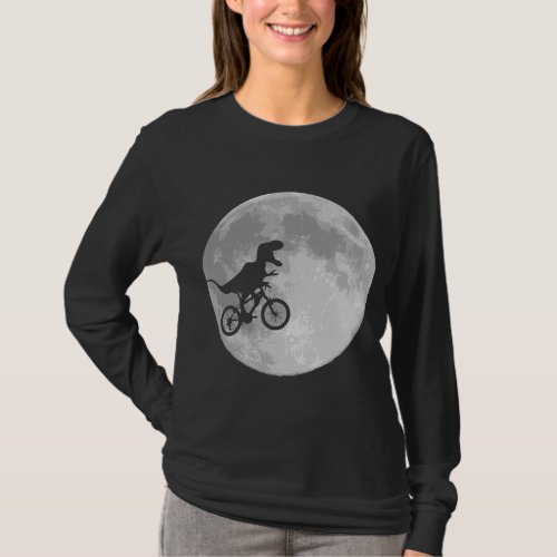 Dinosaur on a Bike In Sky With Moon T_Shirt