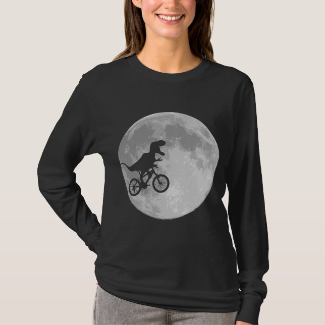 Dinosaur on a Bike In Sky With Moon T-Shirt (Front)