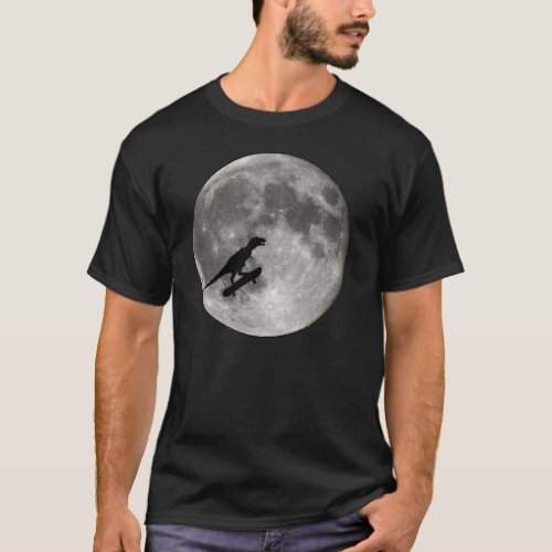 Dinosaur on a Bike In Sky With Moon T_shirt