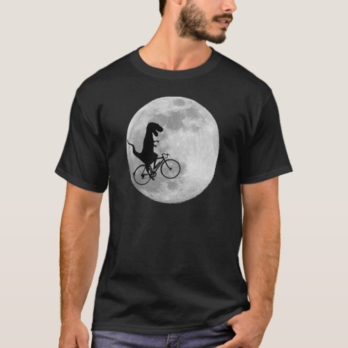 Dinosaur on a Bike In Sky With Moon T_shirt