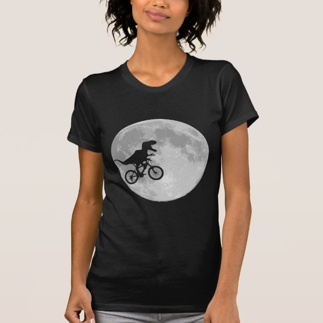 Dinosaur on a Bike In Sky With Moon T-Shirt (Front)