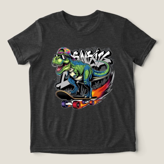 Dinosaur on a Skateboard Tri-Blend Shirt (Design Front)