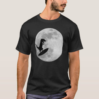 Dinosaur on a Surf Board In Sky With Moon T-shirt