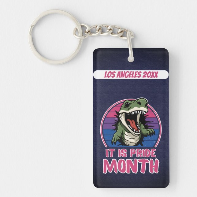 Dinosaur On Bisexual Flag Colors Background Keychain (Front)