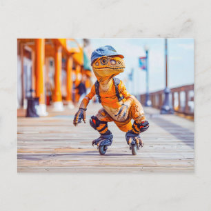 Dinosaur on Inline Skates Holiday Postcard