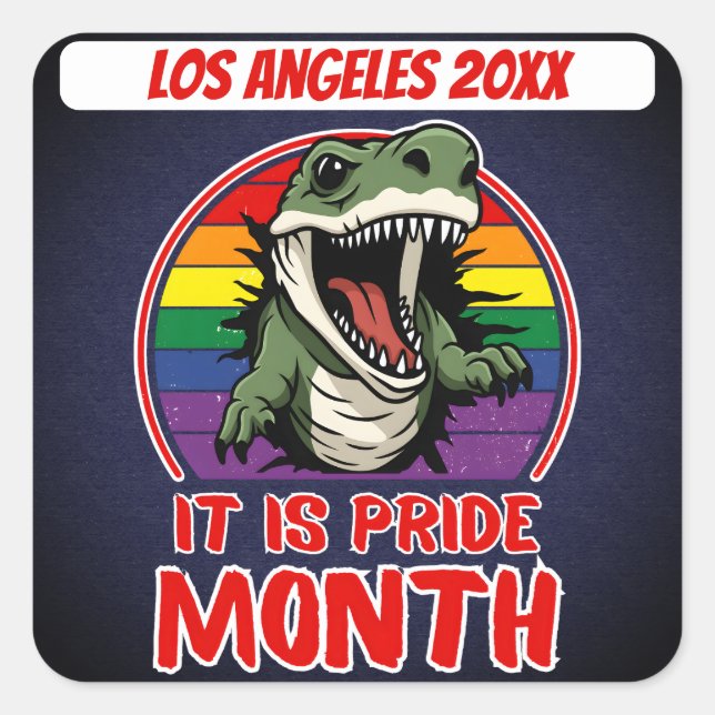 Dinosaur On Rainbow Flag Colors Background Square Sticker (Front)