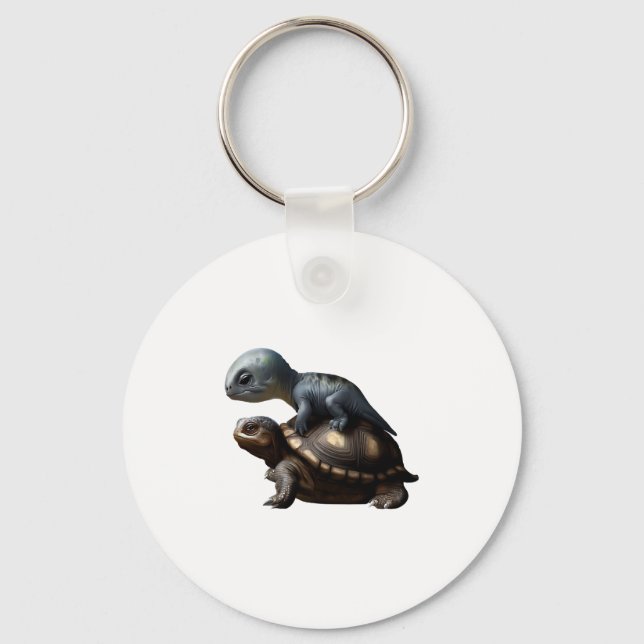 dinosaur on turtle Copy Keychain (Front)
