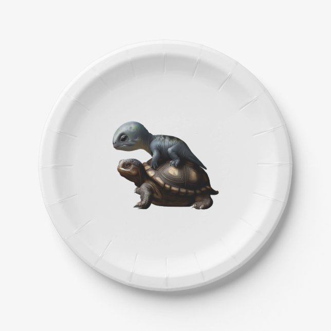 dinosaur on turtle Copy Paper Plates (Front)