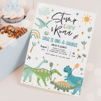 Dinosaur One-a-saurs 1st Birthday Party Invitation by PixelPerfectionParty at Zazzle
