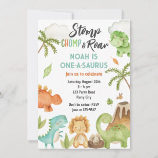 Dinosaur One-A-Saurs 1st Birthday Party Invitation