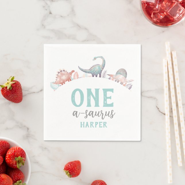 Dinosaur One-A-Saurus 1st Birthday Baby  Napkins (Insitu)