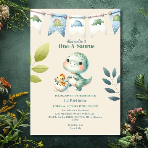 Dinosaur One_a_saurus 1st Birthday Invitation