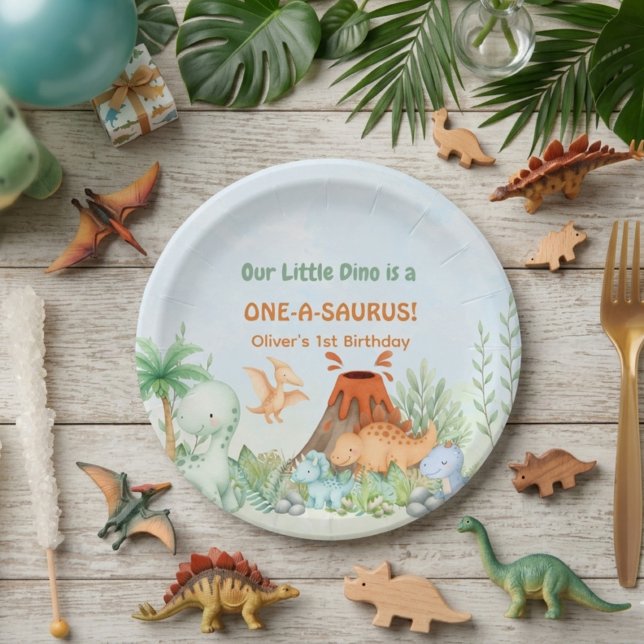 Dinosaur One-A-Saurus 1st Birthday  Paper Plates (One-A-Saurus Dinosaur 1st Birthday  Paper Plate)