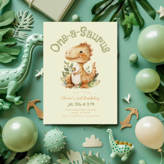 Dinosaur One-A-Saurus 1st Birthday Party Boys Invitation