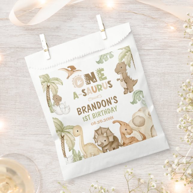 Dinosaur One-A-Saurus 1st Birthday Party Favor Bag (Clipped)