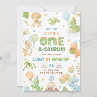 Dinosaur One-A-Saurus 1st Birthday Party Invitatio Invitation
